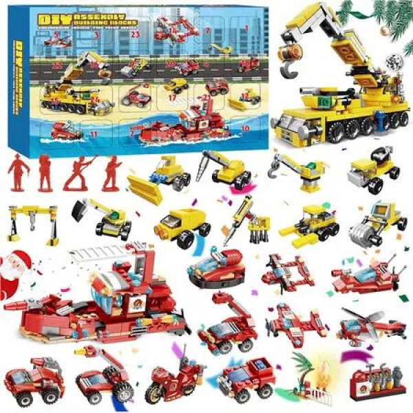 2024 Christmas Advent Calendar Set, 24 Pack Building Block Set Engineering Vehicle Toys for Kids, 24 Days Countdown Party Favors for Boys & Girls