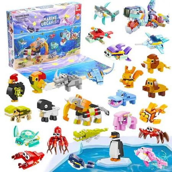 2024 Christmas Advent Calendar Set, 24 Pack Building Block Set Marine Land Animal Toys for Kids, 24 Days Countdown Party Favors for Boys Girls