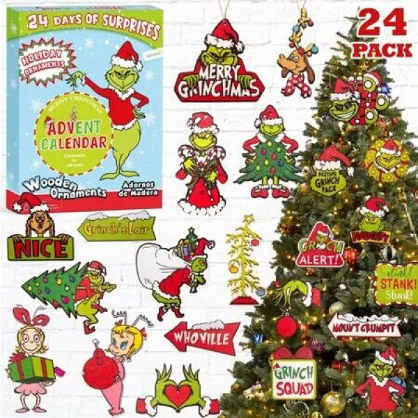 2024 Grinch Advent Calendar Acrylic Christmas Tree Ornaments Countdown Gifts For Christmas Decorations