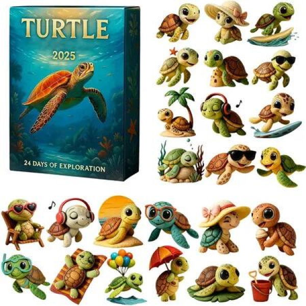 2025 Calendar Advent 24 Day Acrylic Turtle Ornaments 2D Cute Animal Pendants Festive Countdown Decoration for Home