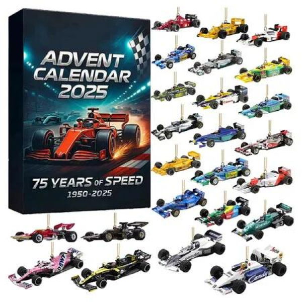 2025 Christmas Advent Calendar, Countdown Calendars for Christmas 24 Days of Surprises with 2D Acrylic French Racing Car Pendant, Christmas Tree Pendant