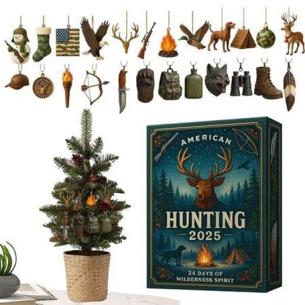 2025 Christmas Calendar, 2D Acrylic 24 Days Pendants, Cool Hunting Christmas Tree Decorations for Shelf Desk Tree