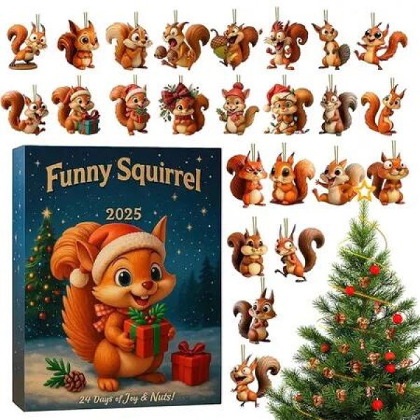 2025 Christmas Countdown Calendar, 2D Acrylic Funny Squirrel Ornaments, 24 Day Holiday Countdown Decor, Sturdy Festive Decoration