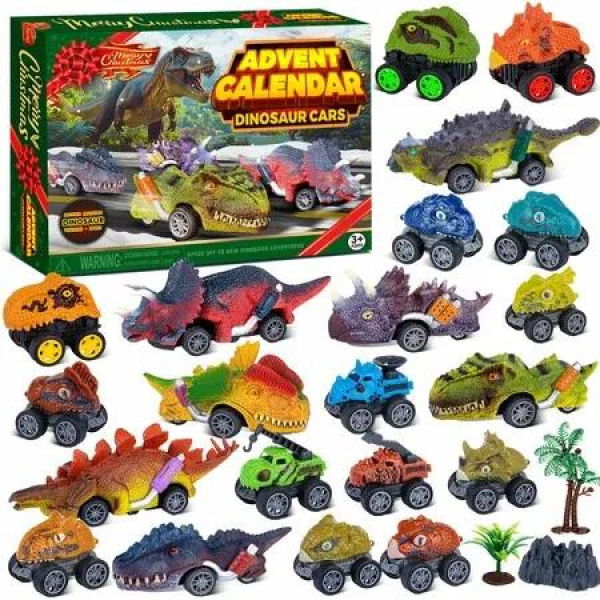 2025 Dino Cars Advent Calendar for Boys Kids,24 Days Monster Truck Christmas Countdown Calendar Pull Back Cars Set,Christmas Holiday Gift & Party Favor