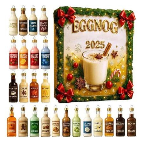 2025 Eggnog Advent Calendar, 2D Acrylic Pendants Eggnog, 24 Days of Festive Cheer and Holiday Countdown Calendar