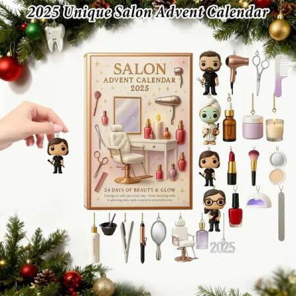 2025 Salon Advent Calendar, 24 Days of Beauty and Hair Stylist Decorations, Christmas Gift for Hairdresser, Barber, Makeup Artist