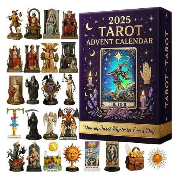 2025 Tarot Advent Calendar, 24 Day Christmas Countdown Calendar with 24 Unique 2D Tarot Card Figures for Mystical Keepsakes, for Tarot Enthusiasts