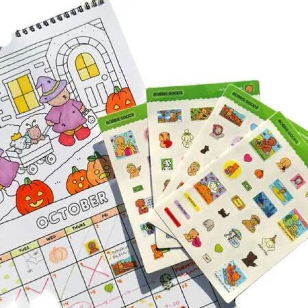 2026 Coloring Calendar 12 Months Kids Activity Wall Hanging Decor Christmas Birthday Gift