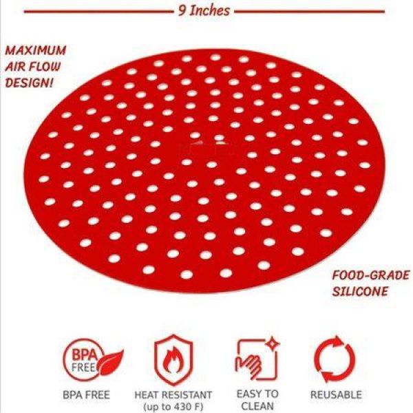 Please Correct Grammar And Spelling Without Comment Or Explanation: 20 Cm Red Round Reusable Silicone Air Fryer Liners With Air Fryer Magnetic Cheat Sheet - (3 Pack)