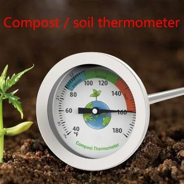 20cm Stainless Steel Compost Soil Thermometer Measuring Garden 40to180F Thermometers Outdoor