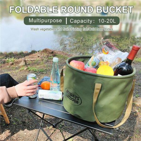 20L Portable Folding Multifunctional Collapsible Water Bucket For Outdoor Camping Hiking Car Washing Color Army Green