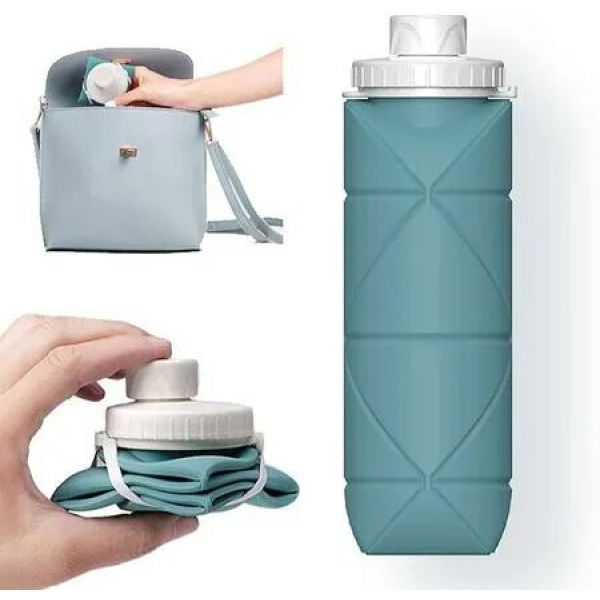 20oz BPA-Free Silicone Travel Water Bottle: Foldable and Leak-Proof Green