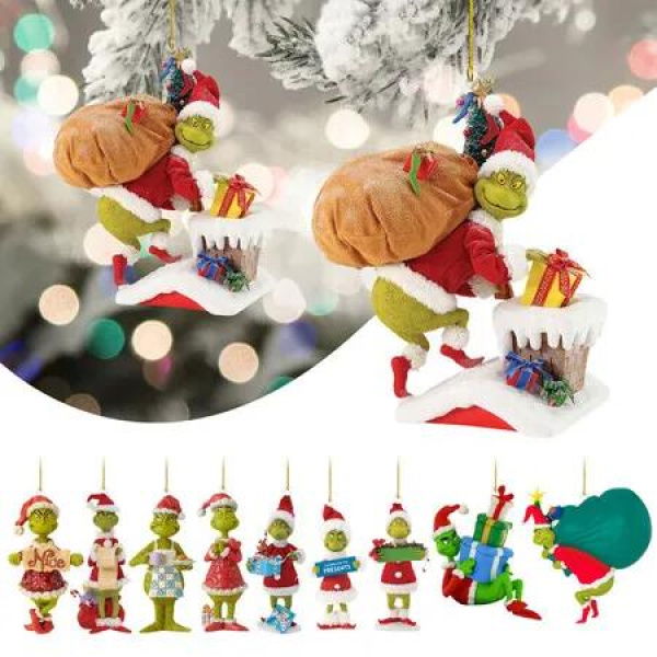 20pcs Christmas Tree Grinch Acrylic Pendant Funny Green Monster Accessories 2025 Xmas Ornaments Funny Pendants Hanging