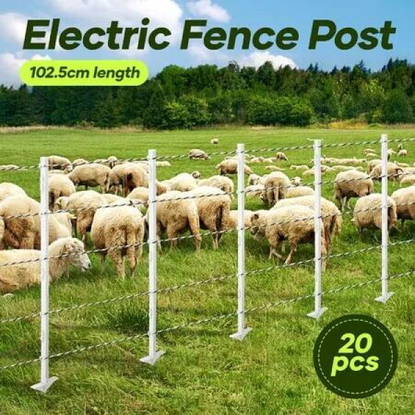 20pcs Electric Fence Posts Tread Step In Wire Poly Tap Garden Farm Livestock Cattle Sheep Cow Insulators Poles White