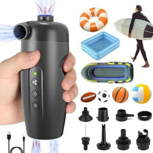 20PSI Portable Outdoor Electric Inflation Pump Wireless Air Inflator With 8 Nozzle For Inflatables,Floats,Kayaks,Boats,Balls Etc