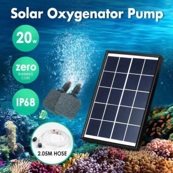 20W Solar Powered Panel Air Oxygenator Pump For Fish Pond Outdoor Pool