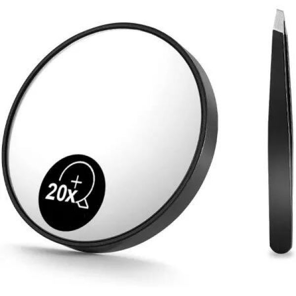 20X Magnifying Mirror and Eyebrow Tweezers Kit for Travel