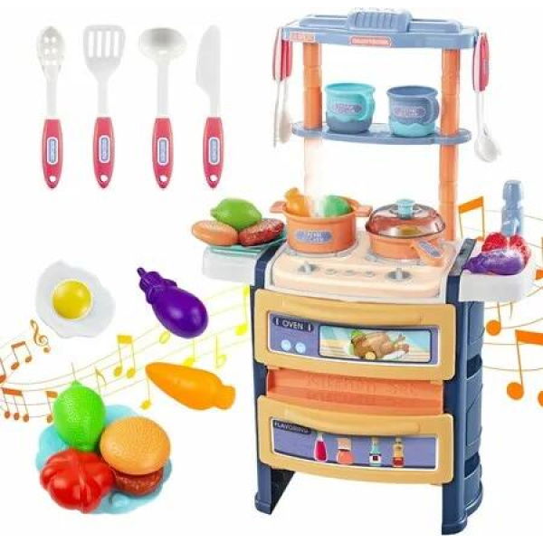 21 Piece Children Kid Pretend Play Toy Kitchen Set Food and Cooking Playset Cooking Tools Cake Cut Fruit Christmas Birthday Gift