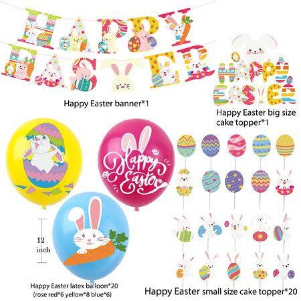 22 Pieces Easter Party Decorations Set Includes Happy Easter Banner Happy Easter Big Size Cake Topperlatex Balloons For Easter Party Supplies