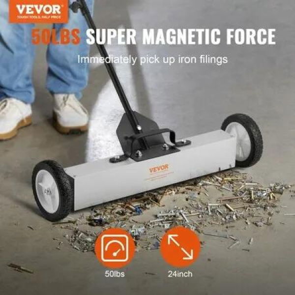 22.6 kg Rolling Magnetic Sweeper with Wheels, Push-Type Magnetic Pick Up Sweeper, Large Magnet Pickup Lawn Sweeper with Telescoping Handle, Easy Cleanup of Workshop Garage Yard