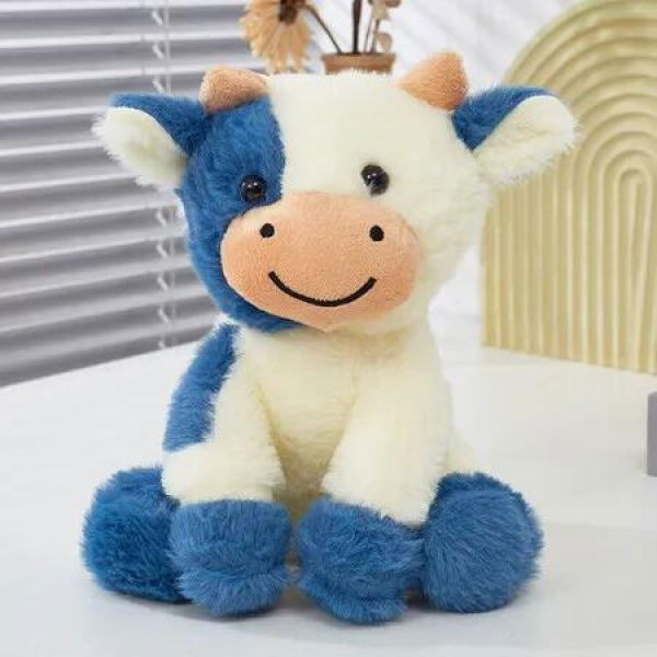 22CM Cute Cow Plush Stuffed Animal Doll Toy for Girls Boys, Christmas Birthday Gift for Kids (Blue)