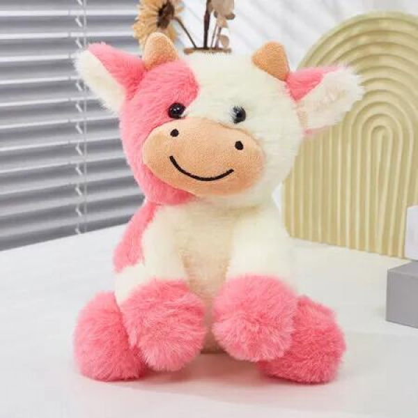 22CM Cute Cow Plush Stuffed Animal Doll Toy for Girls Boys, Christmas Birthday Gift for Kids (Pink)