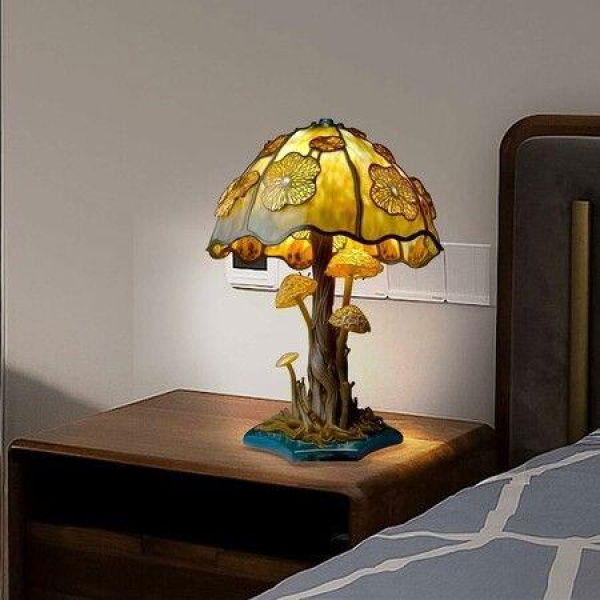 22CM Stained Glass Plant Series Table Lamp Decorative Bedside Lamp for Bedroom Home Office