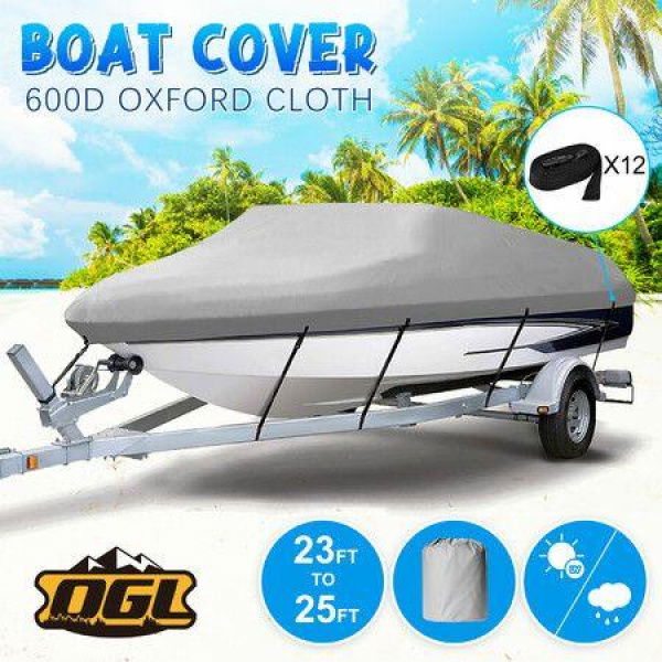 23-25ft Trailerable Boat Cover Jumbo Marine Grade Fabric 600D Protector Pontoon Runabout Bass V-hull Fishing Tri-hull OGL