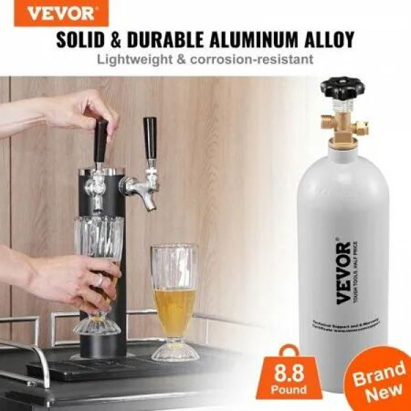 2.3 kg CO2 Tank Aluminum Gas Cylinder, Brand New CO2 Cylinder with Gray Spray Coating, CO2 Air Tank with CGA320 Valve, For Dispensing Draft Soda Beer