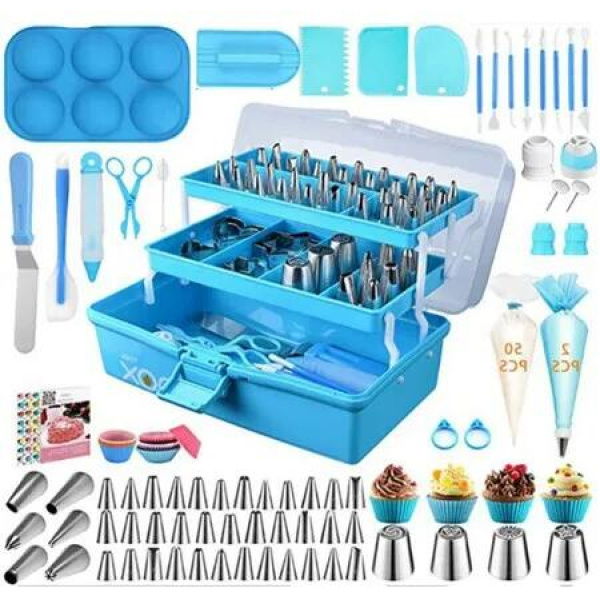 236-Piece Baking Accessories Set with Storage Case for Cupcake, Cookie, Frosting, and Fondant Decoration