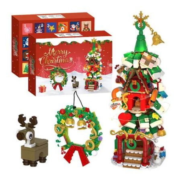 24 Day 820PCS Christmas Tree Set With Lights Building Block Christmas Countdown Calendar Ideal For Christmas Countdown And Festive Decorations
