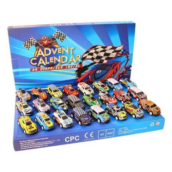 24 Day Christmas Advent Calendar Digital Racing Car Blind Box Toy Set for Kids Christmas Gift