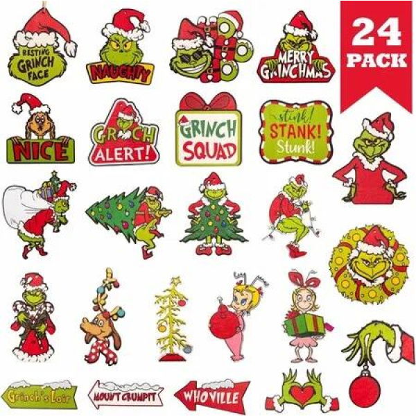 24 Day Green Christmas Wooden Advent Calendar Tree Ornaments Countdown Decorations for Teens Kids Boys Girls