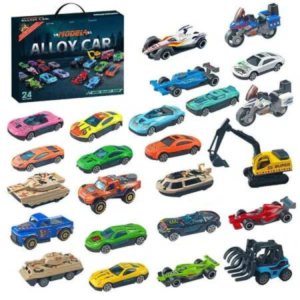 24 Days Alloy Cars Christmas Countdown Calendar for Boys Girls, Christmas Holiday Gift Party Favor Surprise Box