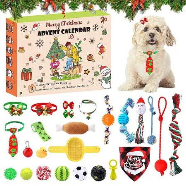 24 Days Christmas Countdown Calendar for Dog with Assorted Dog Toys, Xmas Countdown Gifts for Puppy for Dog Lovers