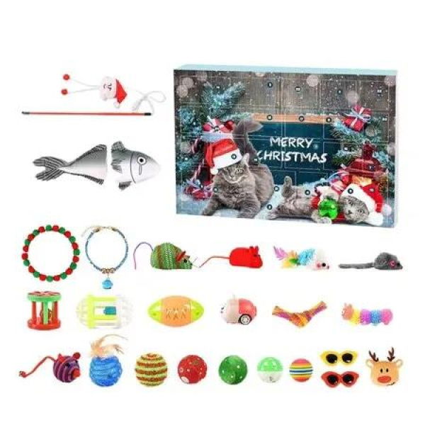 24 Days Christmas Countdown Calendar with Assorted Cat Toys, Interactive Cat Advent Calendar Toy for Cat Lovers Xmas Gifts