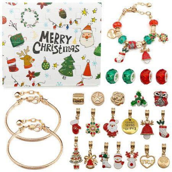 Please Correct Grammar And Spelling Without Comment Or Explanation: 24 Days Christmas Gift Countdown Calendar Gifts DIY Jewelry Making Kit 2 Charm Bracelets 22 Beads Making Kit For Kids Teens Adult Women (Gold)