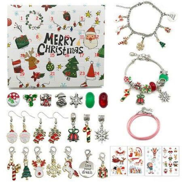 Please Correct Grammar And Spelling Without Comment Or Explanation: 24 Days Christmas Gift Countdown Calendar Gifts DIY Jewelry Making Kit 2 Charm Bracelets 22 Beads Making Kit For Kids Teens Adult Women (silver)