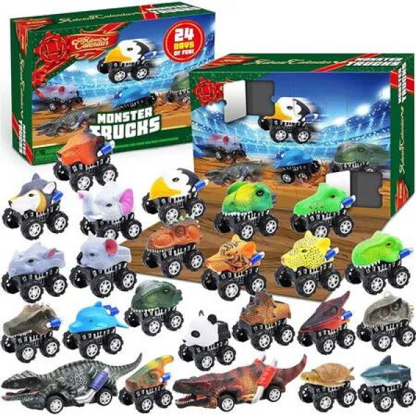 24 Days Countdown Calendar Toys with Monster Truck Toys, Christmas Party Favor Gifts, Christmas Countdown, Xmas Gift Classroom Prizes