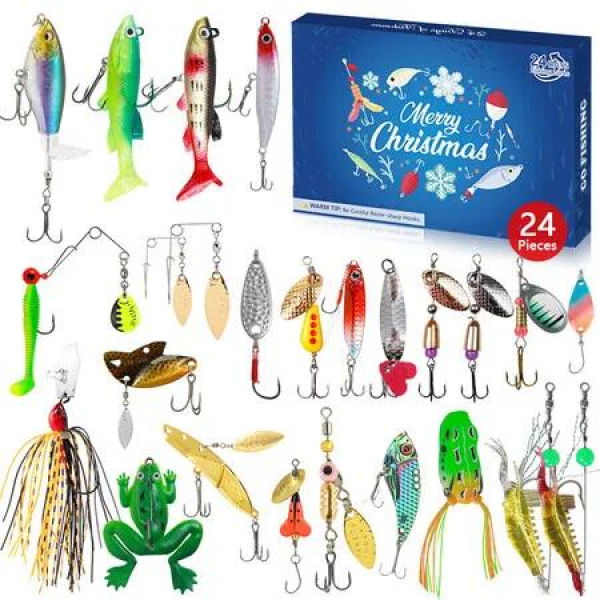 24 Days Fishing Lure Advent Calendar Countdown Calendar with 3D Realistic Fishing Lures, Funny Fishing Advent Calendar for Men, Halloween Fishing Gifts