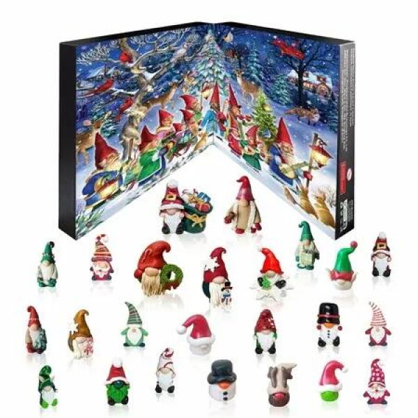 24 Days Gnome Decorations Countdown Advent Calendar Christmas Gnome Figurines, Collectible Doll Toy for Boys and Girls