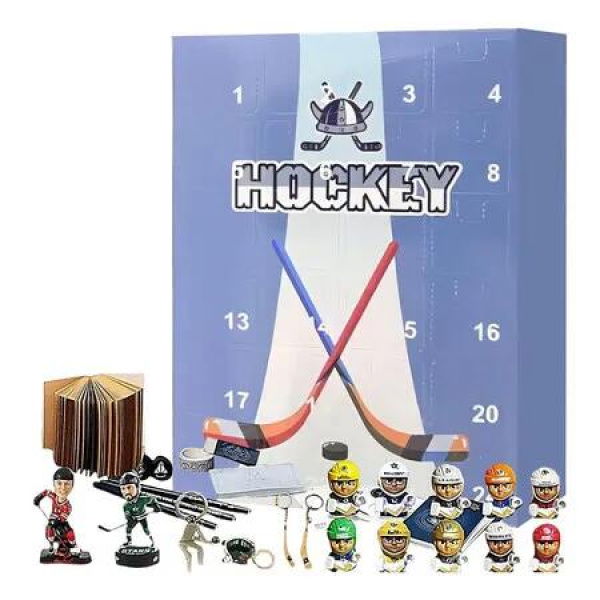 24 Door Hockey Advent Calendar Ice Ball Miniature Keepsake for 24-Day Holiday Countdown and Christmas Decorations