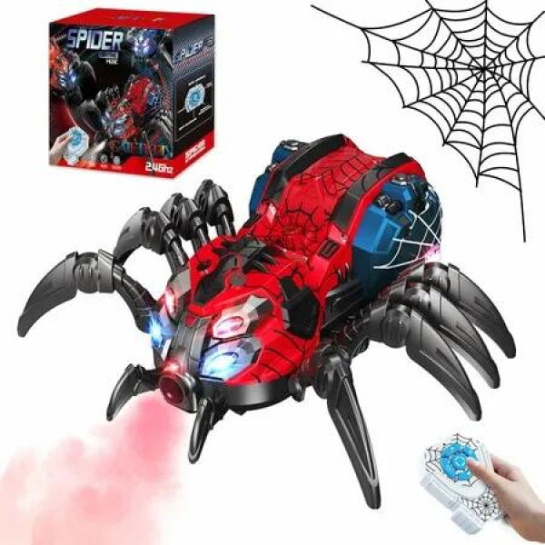 2.4 GHz Remote Control Spider Toy RC Spider Robot with Spray Lights Music,Realistic Spider Gift for Boys Christmas Holiday Toys for Party Prank