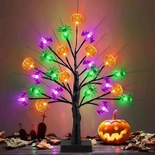 24 inch Halloween Tree LED Bonsai Night Light, Battery Powered for Home, Festival, Party, and Christmas Decoration