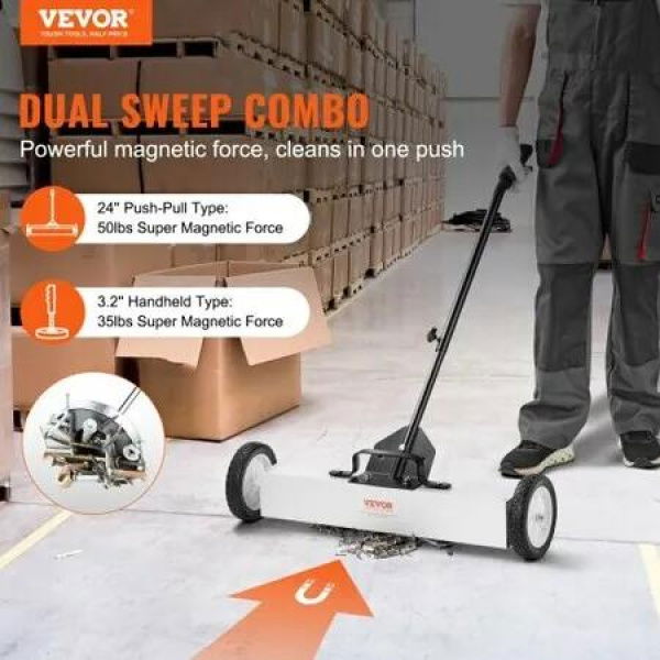 24-Inch Magnetic Sweeper with Wheels Telescoping Magnetic Pickup Tool