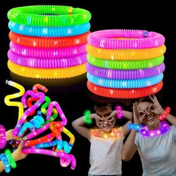 24 Pack Light up Pop TubesGlow Sticks Toddler Sensory ToysKids Glow in Dark Party Favor Supplies Decoration