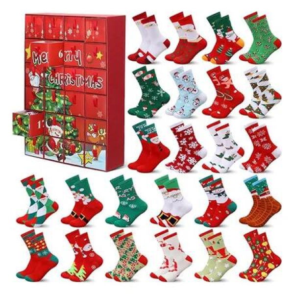 24 Pairs Christmas Socks Advent Calendar Christmas Socks Bulk 24 Days Countdown Box Gift for Xmas Party Favor Gifts
