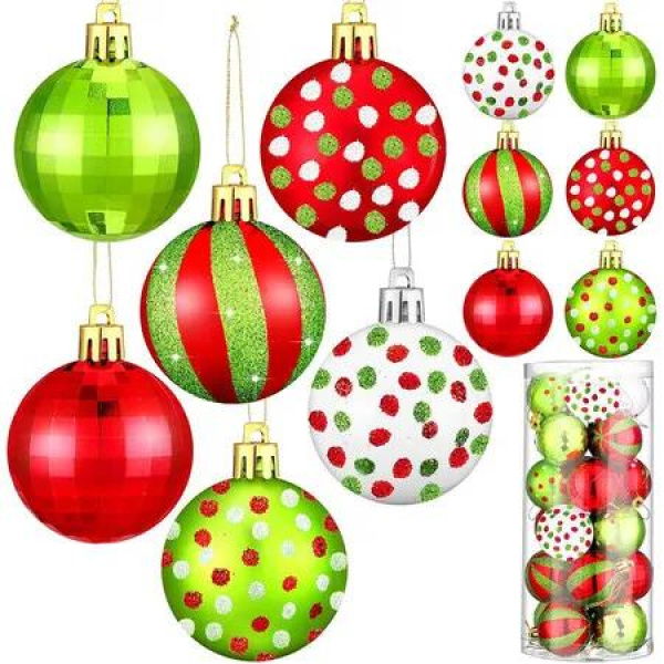 24 Pcs 5cmChristmas Ball Ornaments Glittering Red Green Ball Ornaments Swirl Candy Hanging Ball Decoration