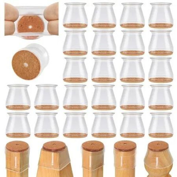 24 Pcs Chair Leg Floor Protectors for Hardwood Floors Silicone Covers to Protect Wood Tile Floors Scratches Felt Pads Furniture Leg Caps No Noise (Small-Clear)