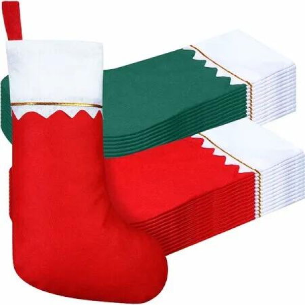 24 Pcs Felt Christmas Stockings 38CM Party Favors Stockings Xmas Decoration Stockings Rustic Christmas Santa Stockings (Red Green)